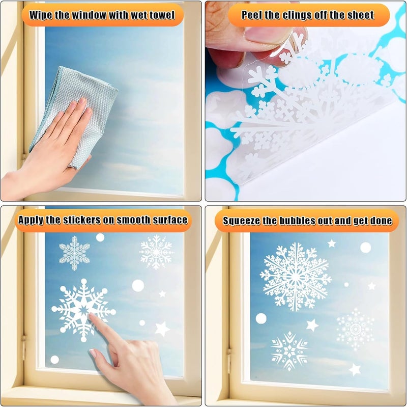 AHEONLAR 142PCS Christmas Window Static Cling Sticker, Snowflake Stickers Christmas Decorations, Waterproof Double-Sided Printed Xmas Window Clings Decals, Winter Stickers for Windows/Mirror/Fridge - Image 4